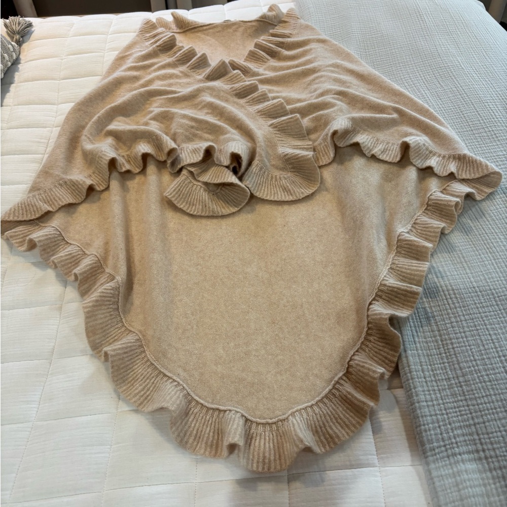 White + Warren 100% Cashmere Ruffle Wrap - oatmeal color